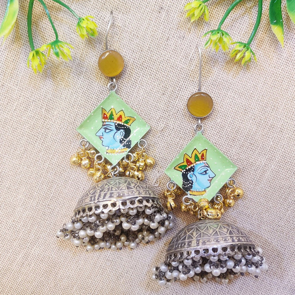 Printed Dangler Dual Tone Jhumka Earring