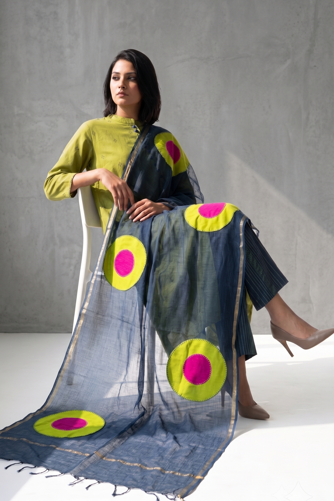 Verdant Melody Dots Cross Potli Angrakha Kurta Top