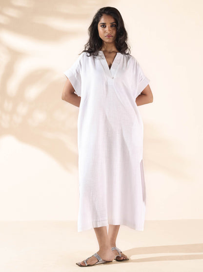 trueBrowns White Cotton Oversized Dress