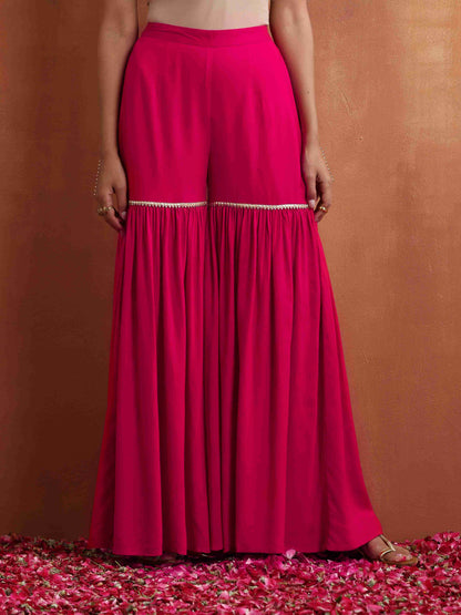trueBrowns Red Print Sharara Set
