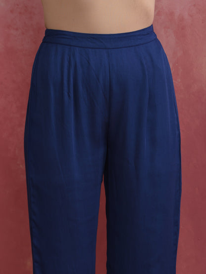 trueBrowns Blue Modal Front Slit Kurta set