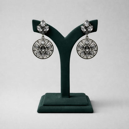 Polki Stone Oxidised Metal Circular Hanging Earrings LP- 48Hr Delivery