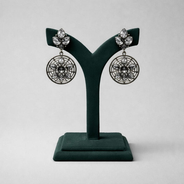 Polki Stone Oxidised Metal Circular Hanging Earrings LP- 48Hr Delivery
