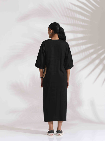 trueBrowns Black Cotton Embroidered Dress