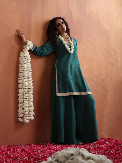 trueBrowns Green Cotton Sharara Set