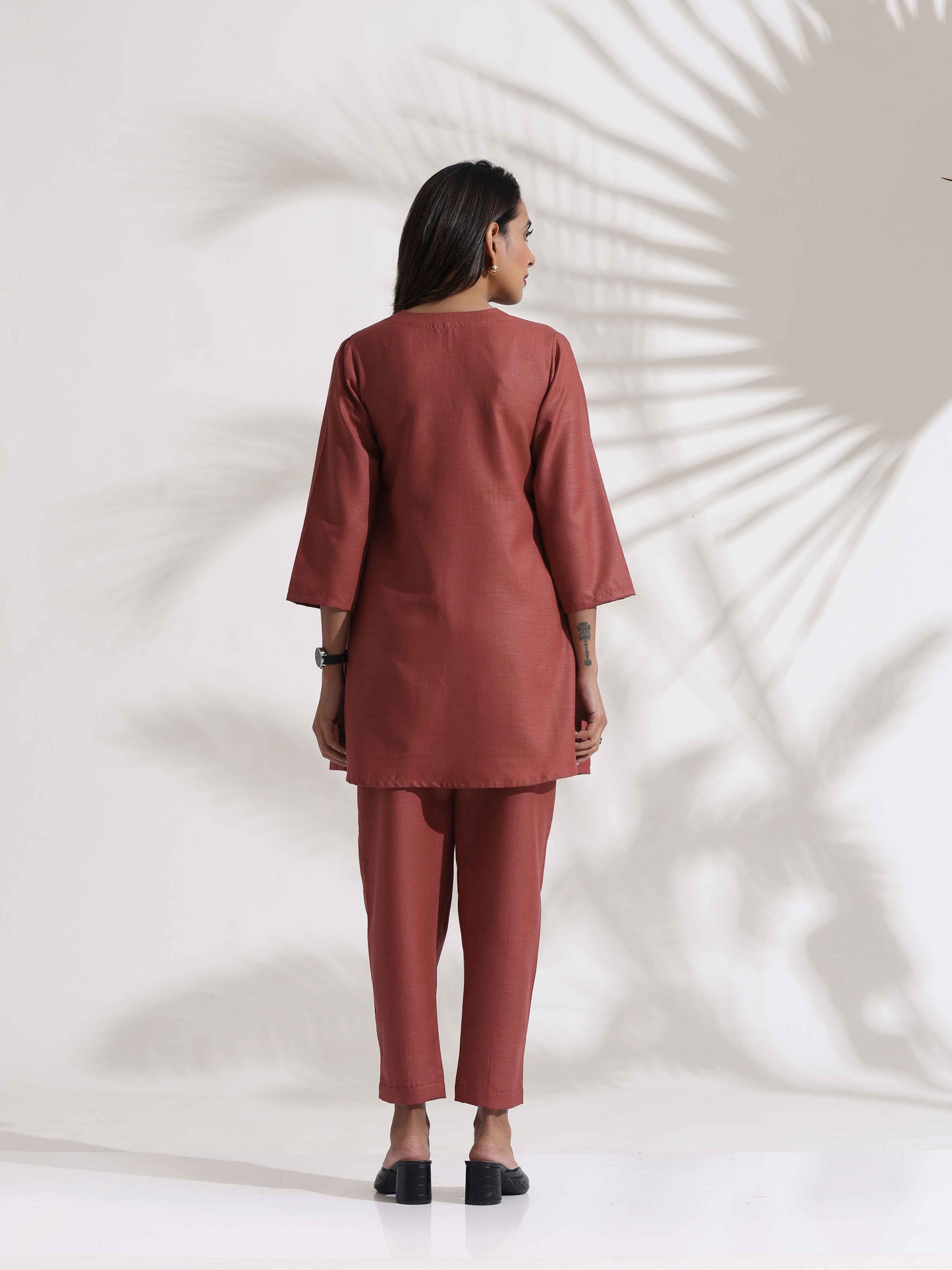 trueBrowns Pink Slub Pleated Co-ord Set