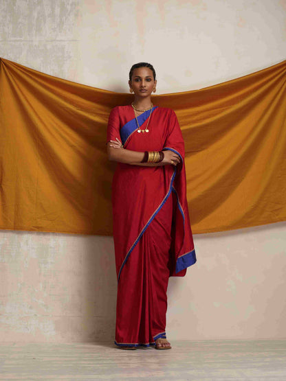 trueBrowns Red Silk Ready To Wear Saree