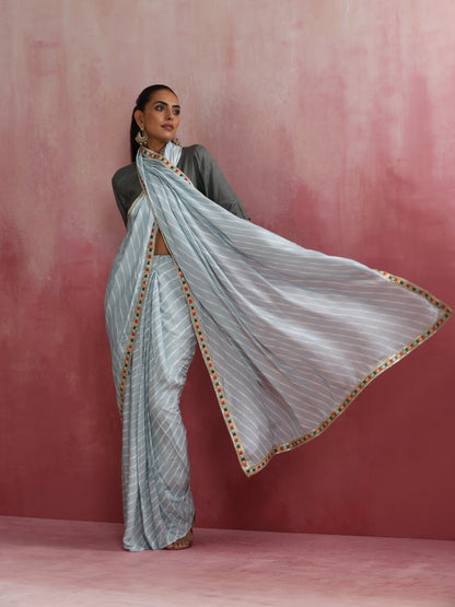 trueBrowns Grey Muslin Silk Ready To Wear Saree