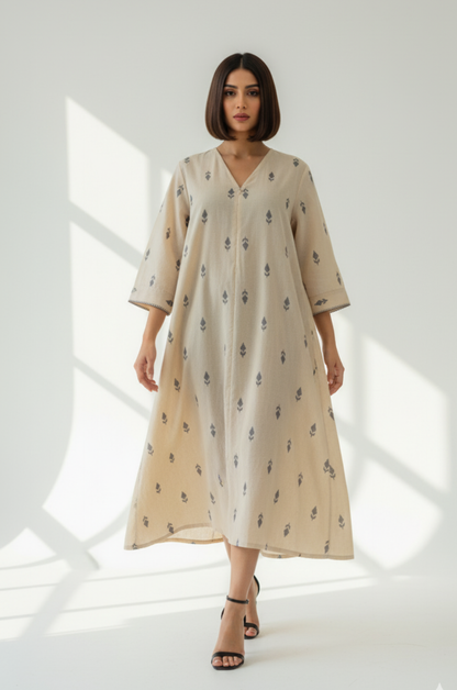 Maati  Sandstone Mist Cotton Front Zipper A-Line Kurta