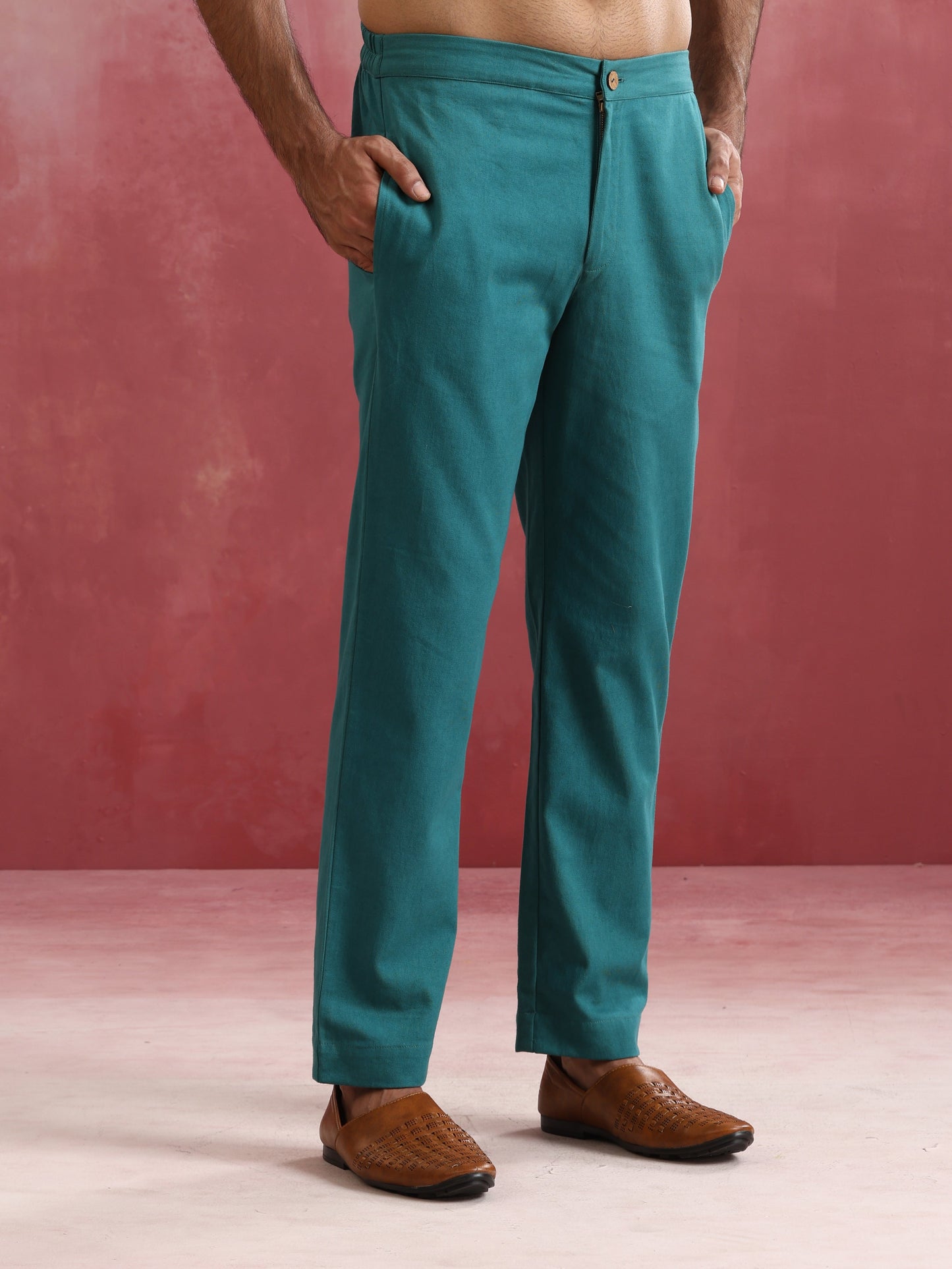 trueBrowns Men's Teal  Cotton Shirt Collar Stylized Kurta Co-ord set