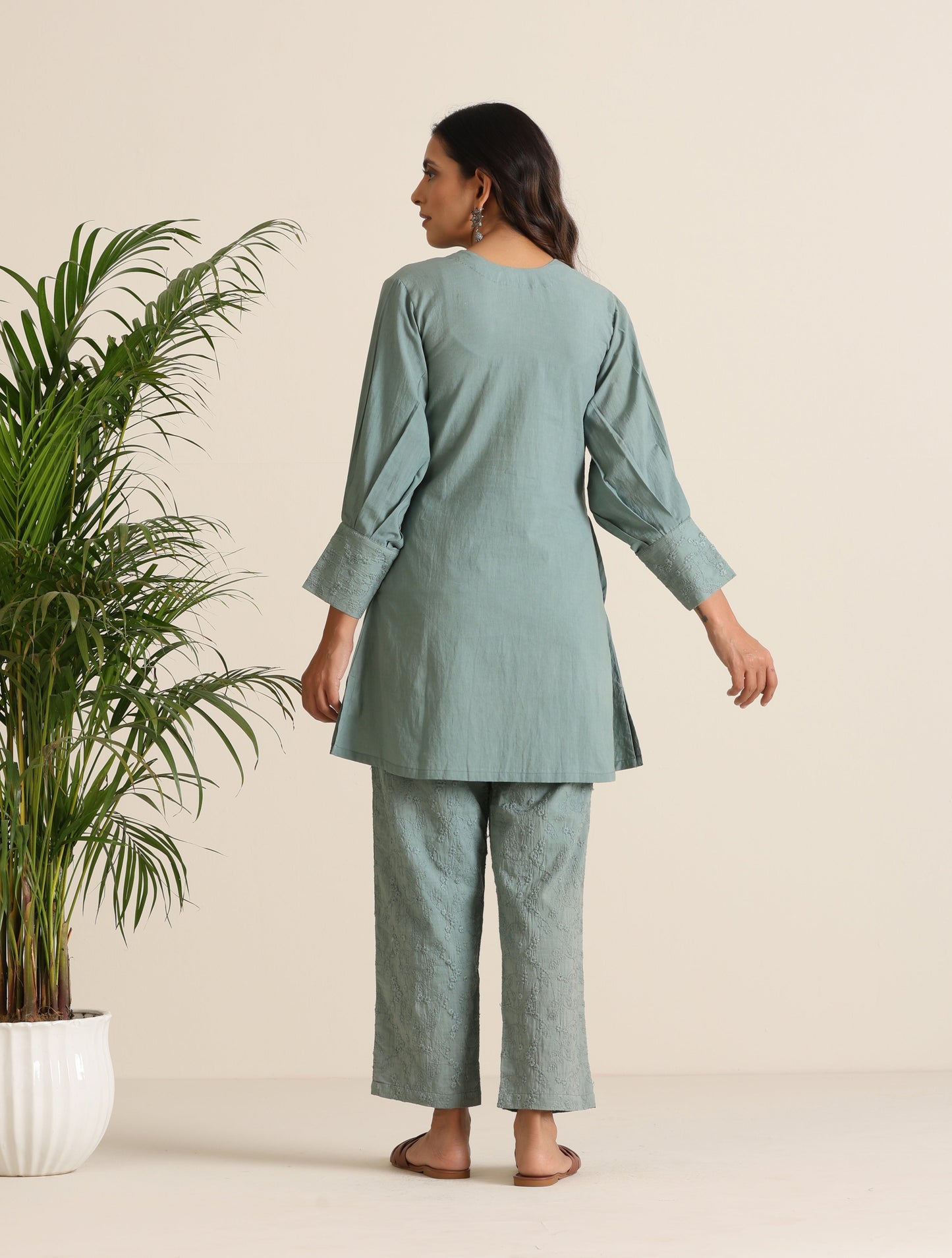 trueBrowns Blue Cotton Embroidered Co-ord Set