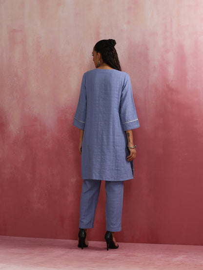 trueBrowns Sky BLue Cotton Kurta Co-ord set