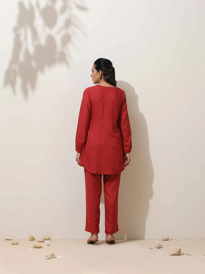 trueBrowns Maroon Viscose Co-ord Set