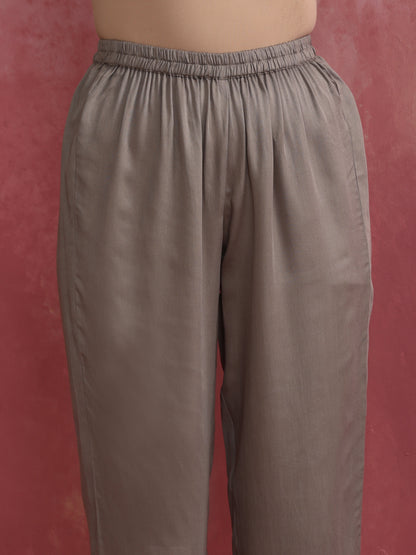 trueBrowns Grey High low Kurta Set