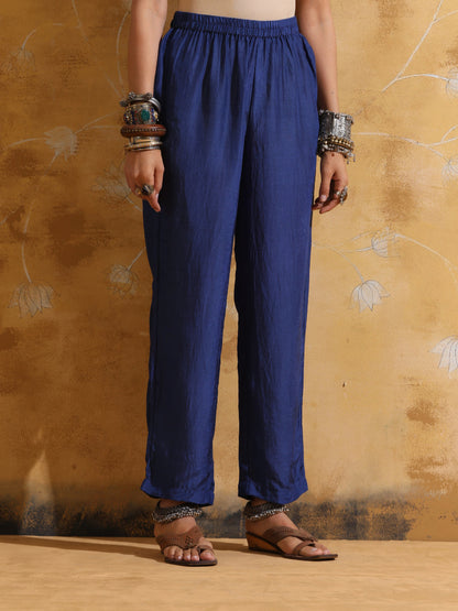 trueBrowns Blue Muslin Silk Relaxed Kurta Co-ord Set LP