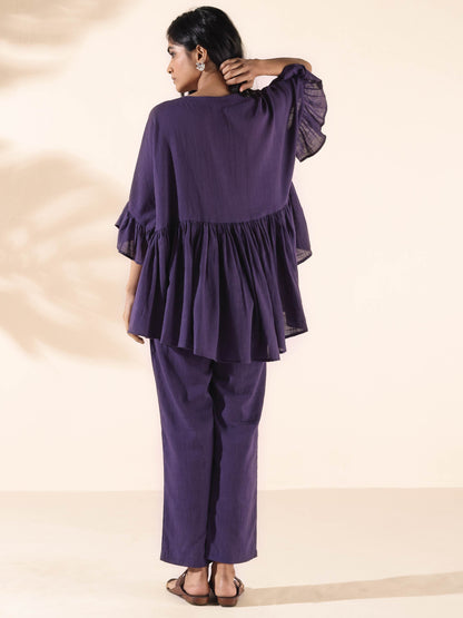 trueBrowns Purple Cotton Flared Co-ord Set