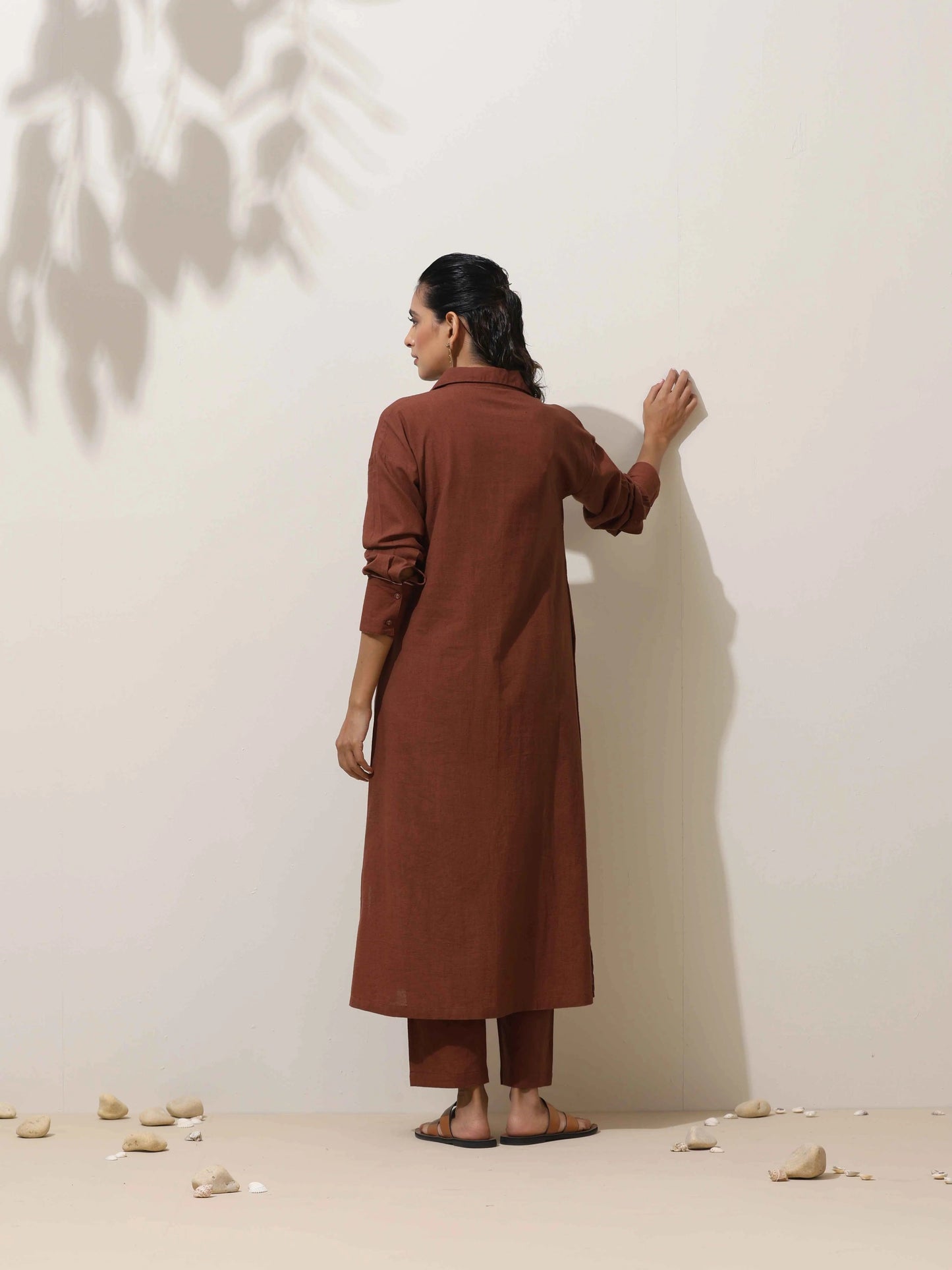 trueBrowns Brown Cotton Kurta  Pant Set