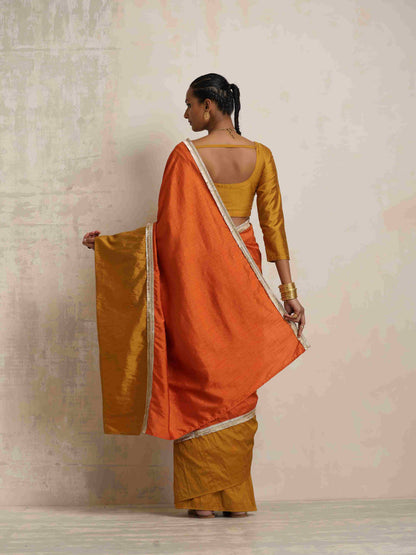 trueBrowns Orange Silk Ready To Wear Saree