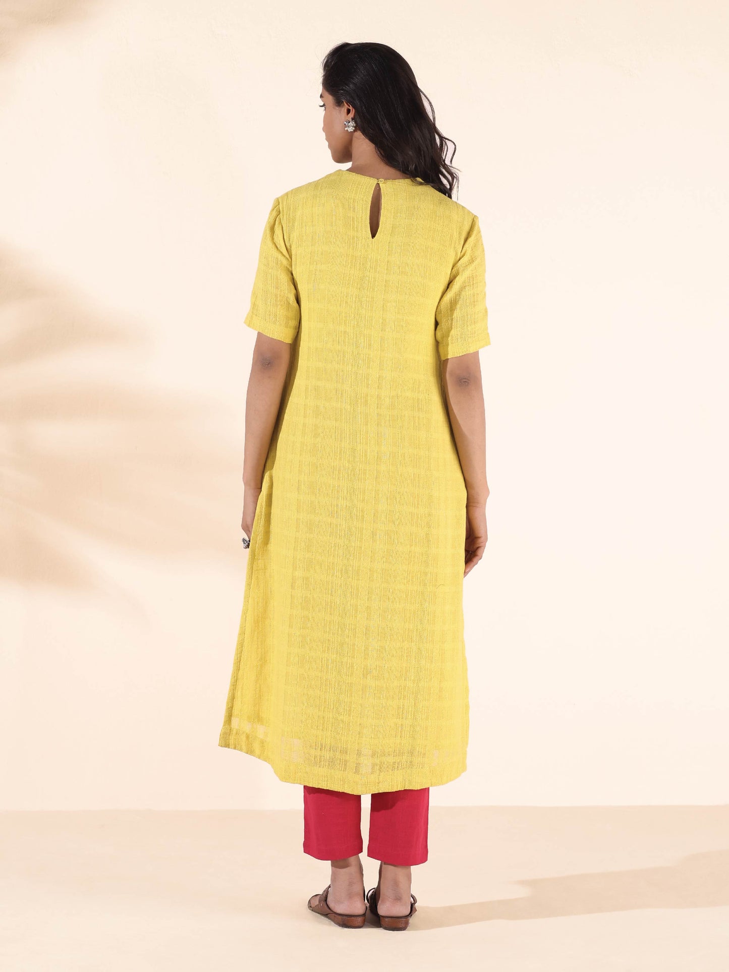 trueBrowns Lime Cotton Dobby Kurta Pant Set