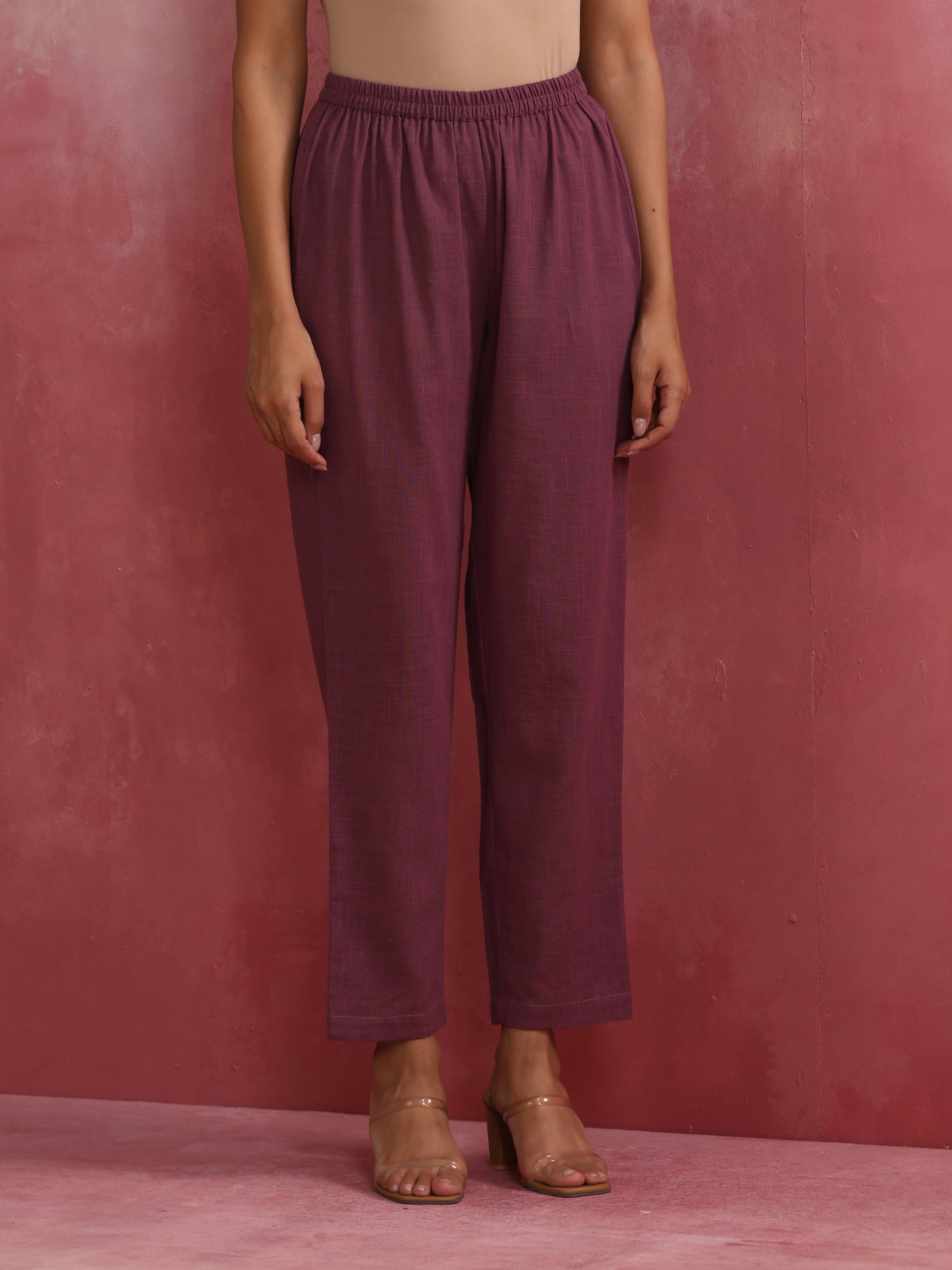 trueBrowns Light Purple Cotton Dobby Flared Kurta Set