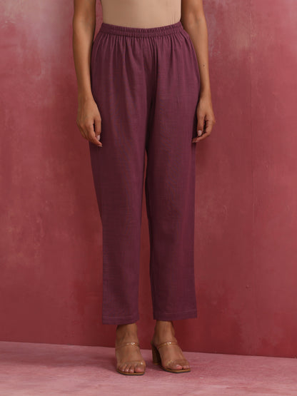 trueBrowns Light Purple Cotton Dobby Flared Kurta Set