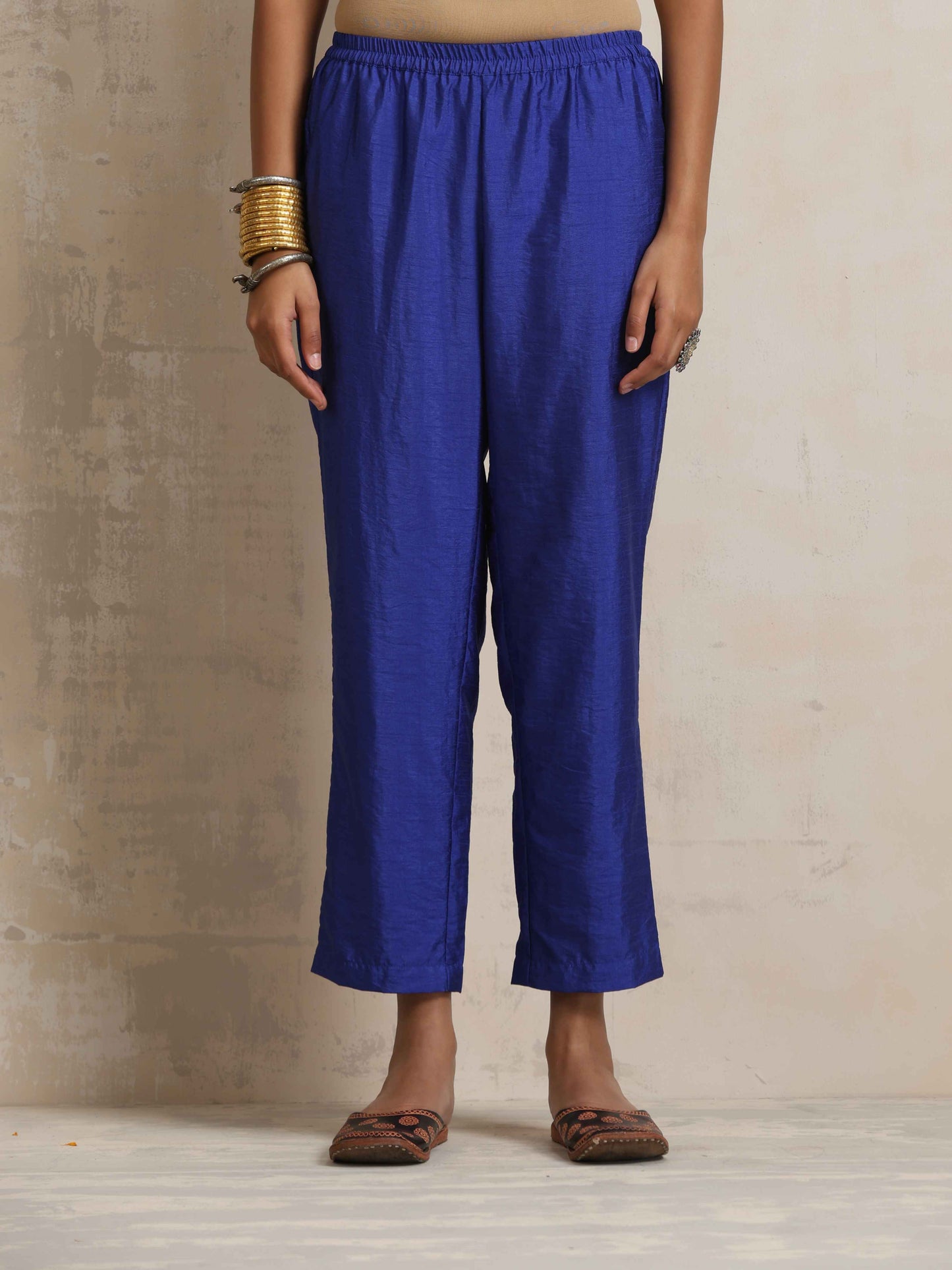 trueBrowns Blue Silk High Slit Kurta Set