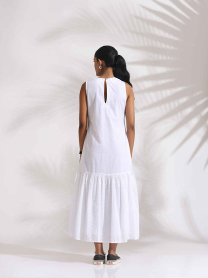 trueBrowns White Cotton Schiffli Tier Dress