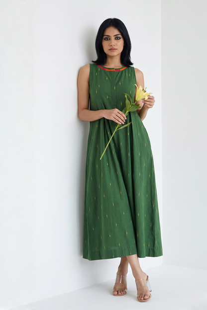 Moss Gold Butti Cotton Sleeveless Button Down Jumpsuit