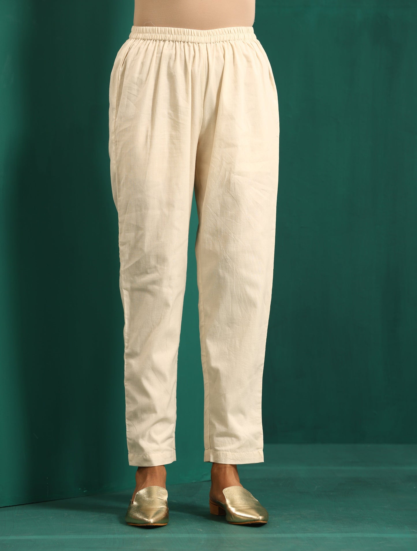 trueBrowns Ivory Multi Color Cotton Yoke Gathered Co-ord Set
