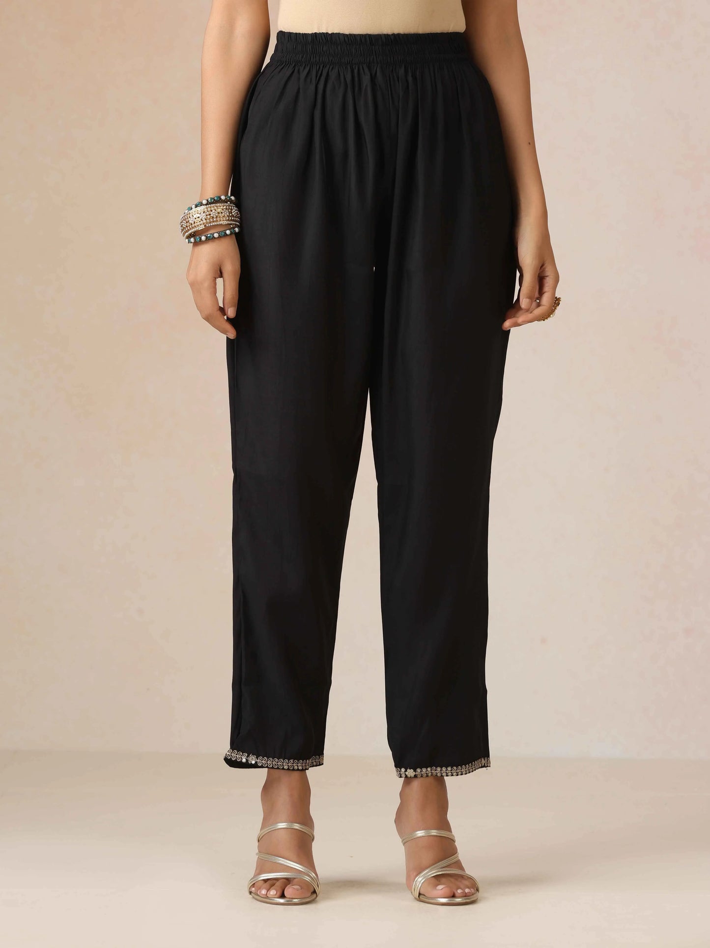 trueBrowns Black Embroidered Kurta Pant Dupatta Set