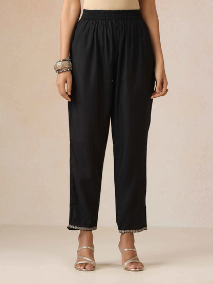 trueBrowns Black Embroidered Kurta Pant Dupatta Set