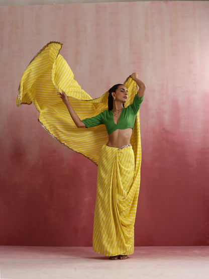 trueBrowns Lime Muslin Silk Ready To Wear Saree