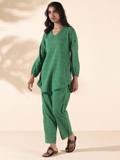 trueBrowns Green Cotton Dobby Relaxed Co-ord Set