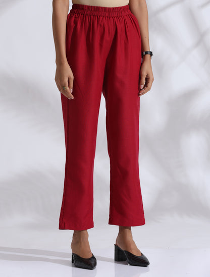 trueBrowns Maroon Slub Kurta Co-ord Set