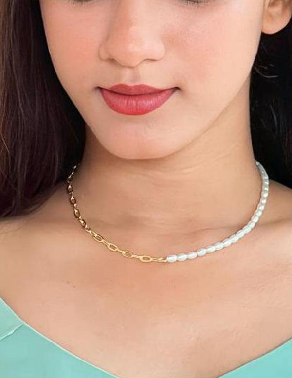 Gold Plated Half Pearl Half  Link Chain