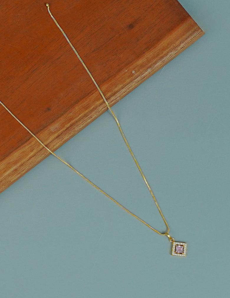 18k Gold Plated AntiTarnish AD Stone Pendant Simple Necklace (color option)