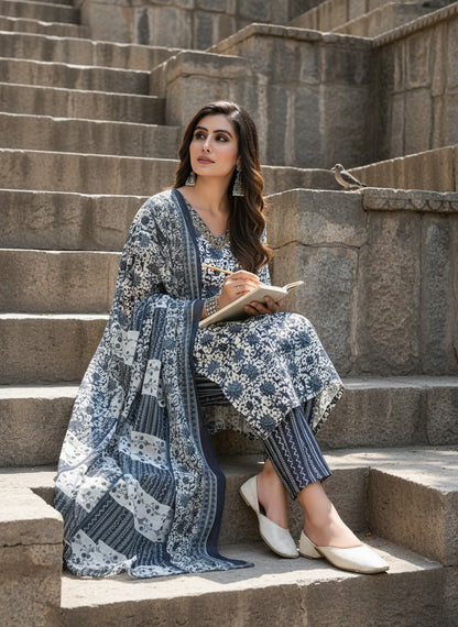 Fashionista Navy Kurta 3PCS Set with Dupatta LP- 48Hr Delivery