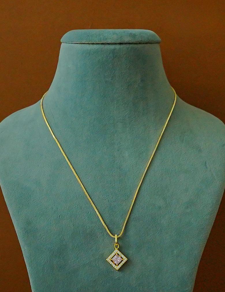 18k Gold Plated AntiTarnish AD Stone Pendant Simple Necklace (color option)