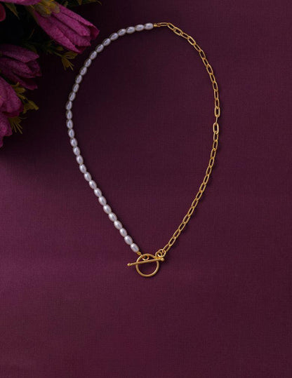 Gold Plated Half Pearl Half  Link Chain
