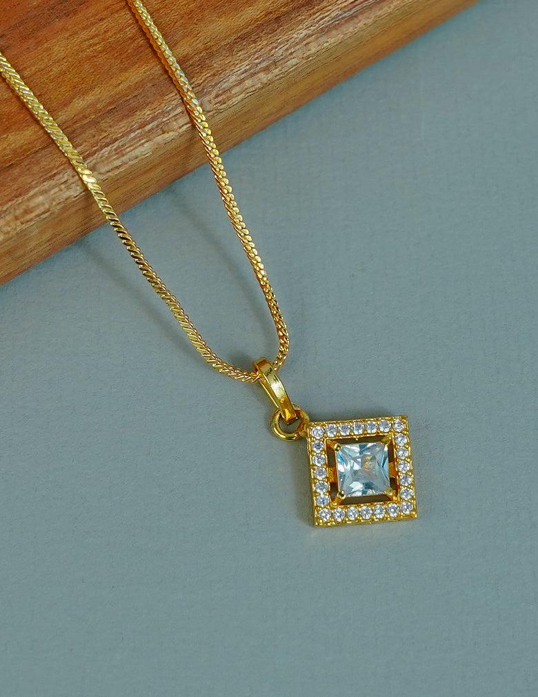 18k Gold Plated AntiTarnish AD Stone Pendant Simple Necklace (color option)