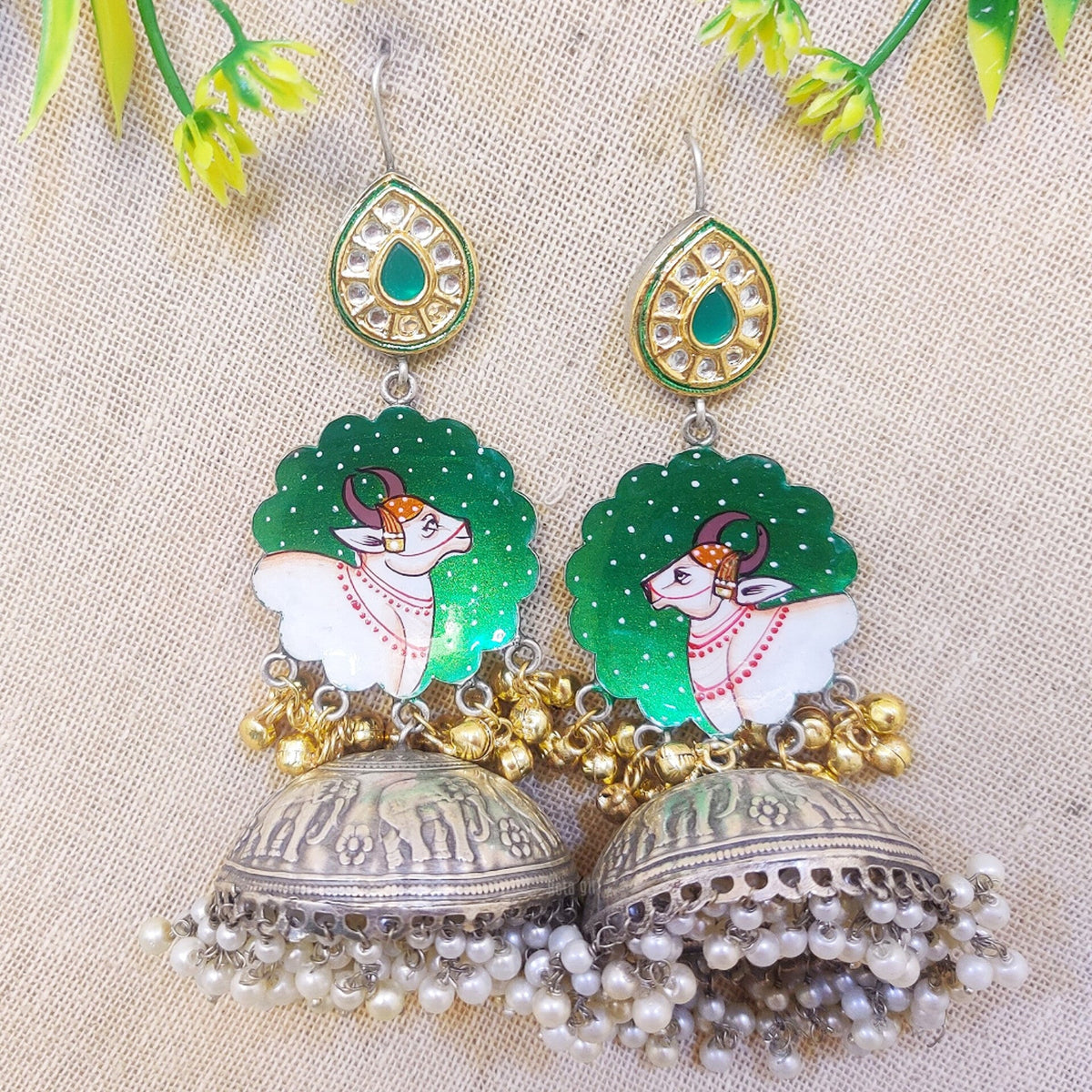 Printed Dangler Dual Tone Jhumka Earring 