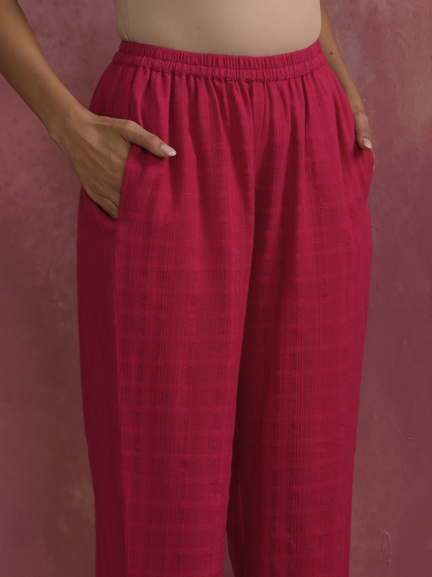 trueBrowns Magenta Cotton Dobby Kurta Set