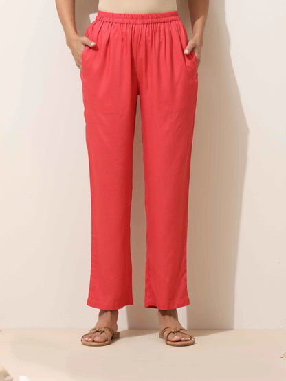 trueBrowns Coral Viscose Kurta Pant Set