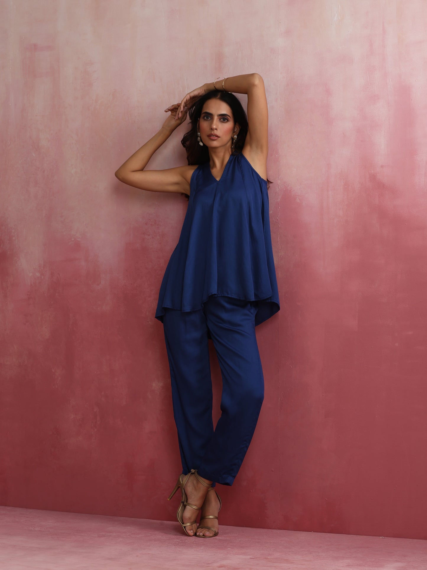 trueBrowns Blue Modal Flared Kurta Co-ord Set
