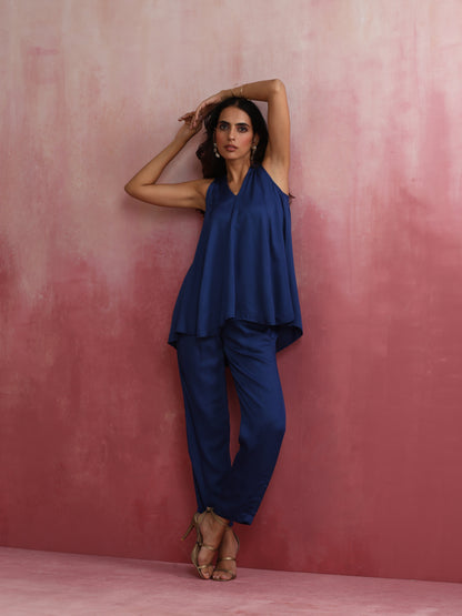 trueBrowns Blue Modal Flared Kurta Co-ord Set