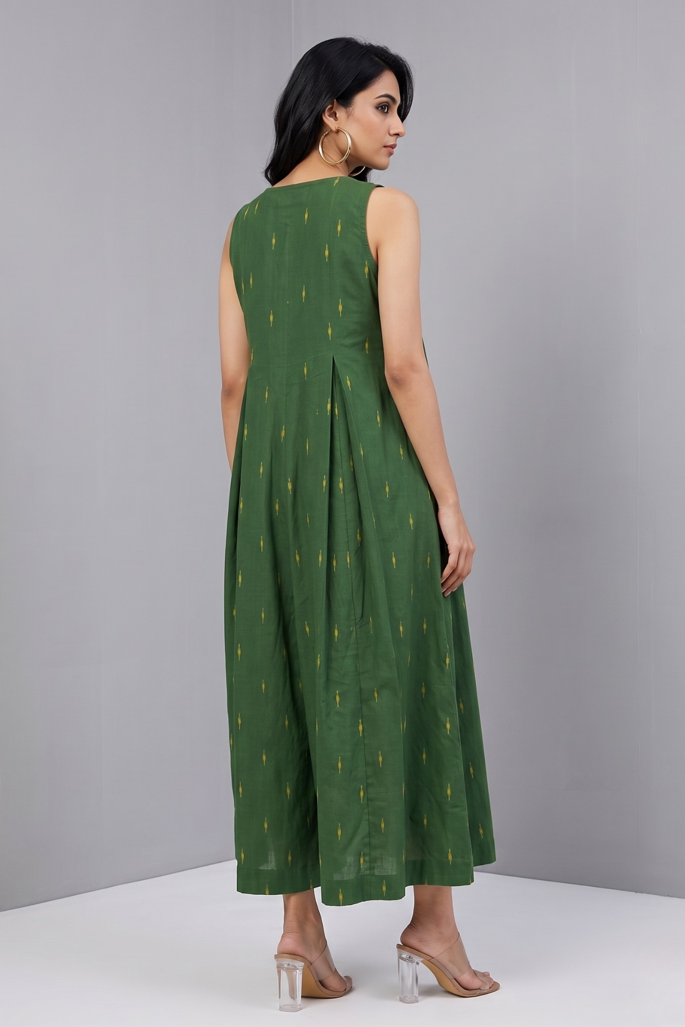 Moss Gold Butti Cotton Sleeveless Button Down Jumpsuit