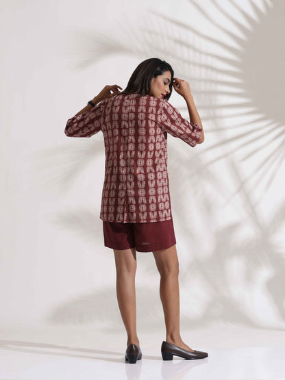 trueBrowns Brown Cotton Print Jacket Top & Short Co-ord Set