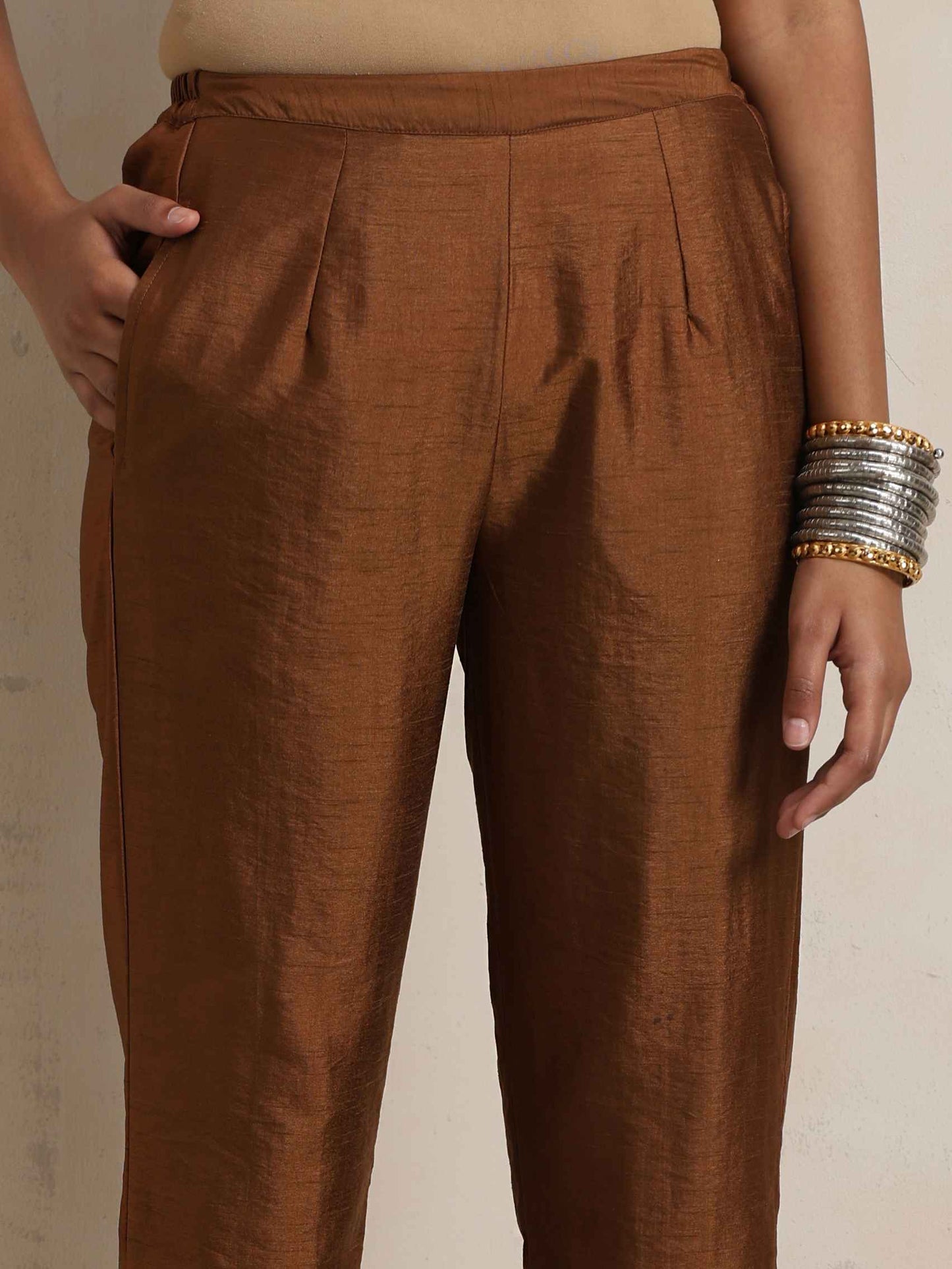 trueBrowns Brown Silk Angrakha Co-ord Set