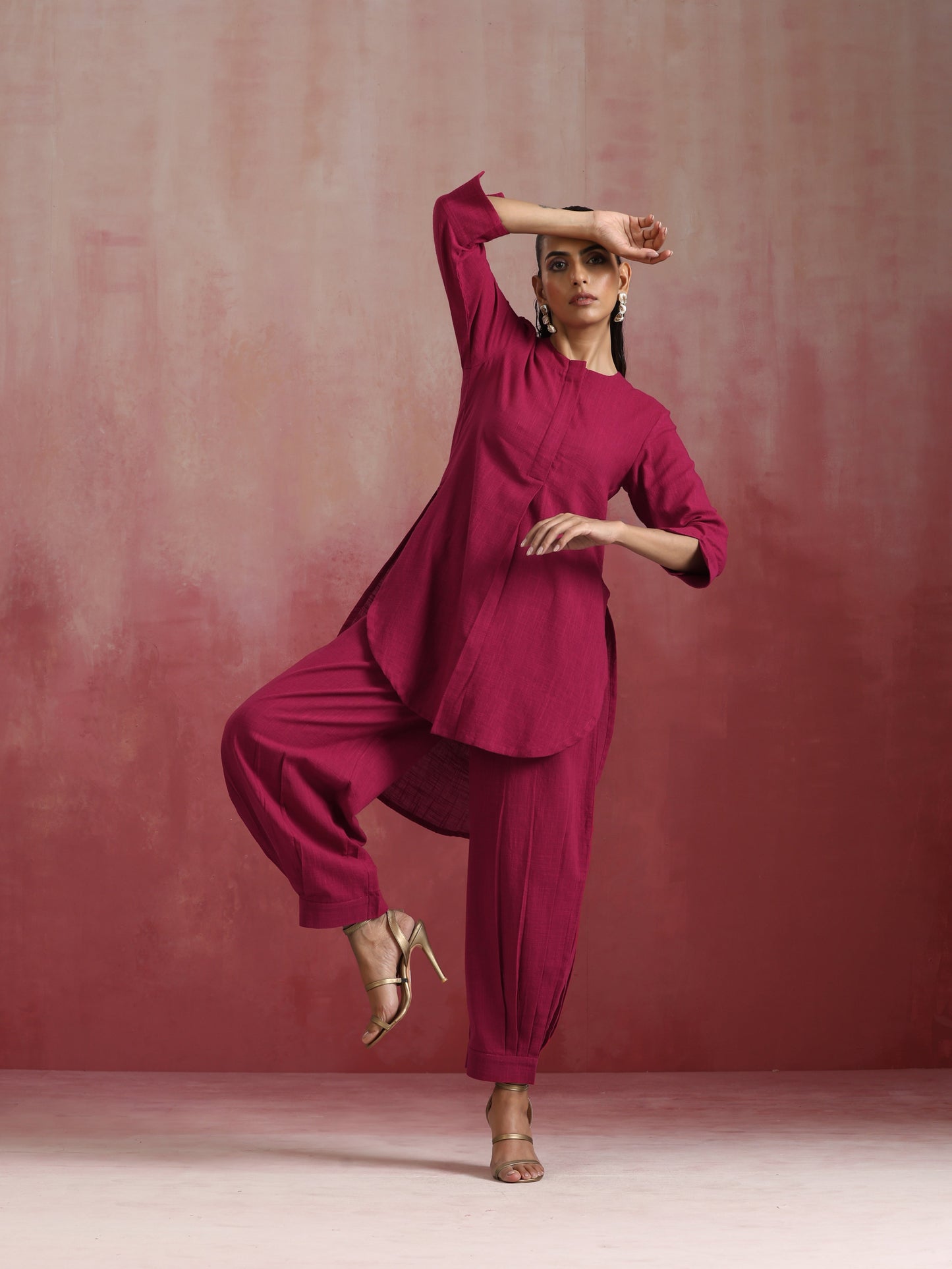 trueBrowns Magenta Cotton Kurta Co-ord set