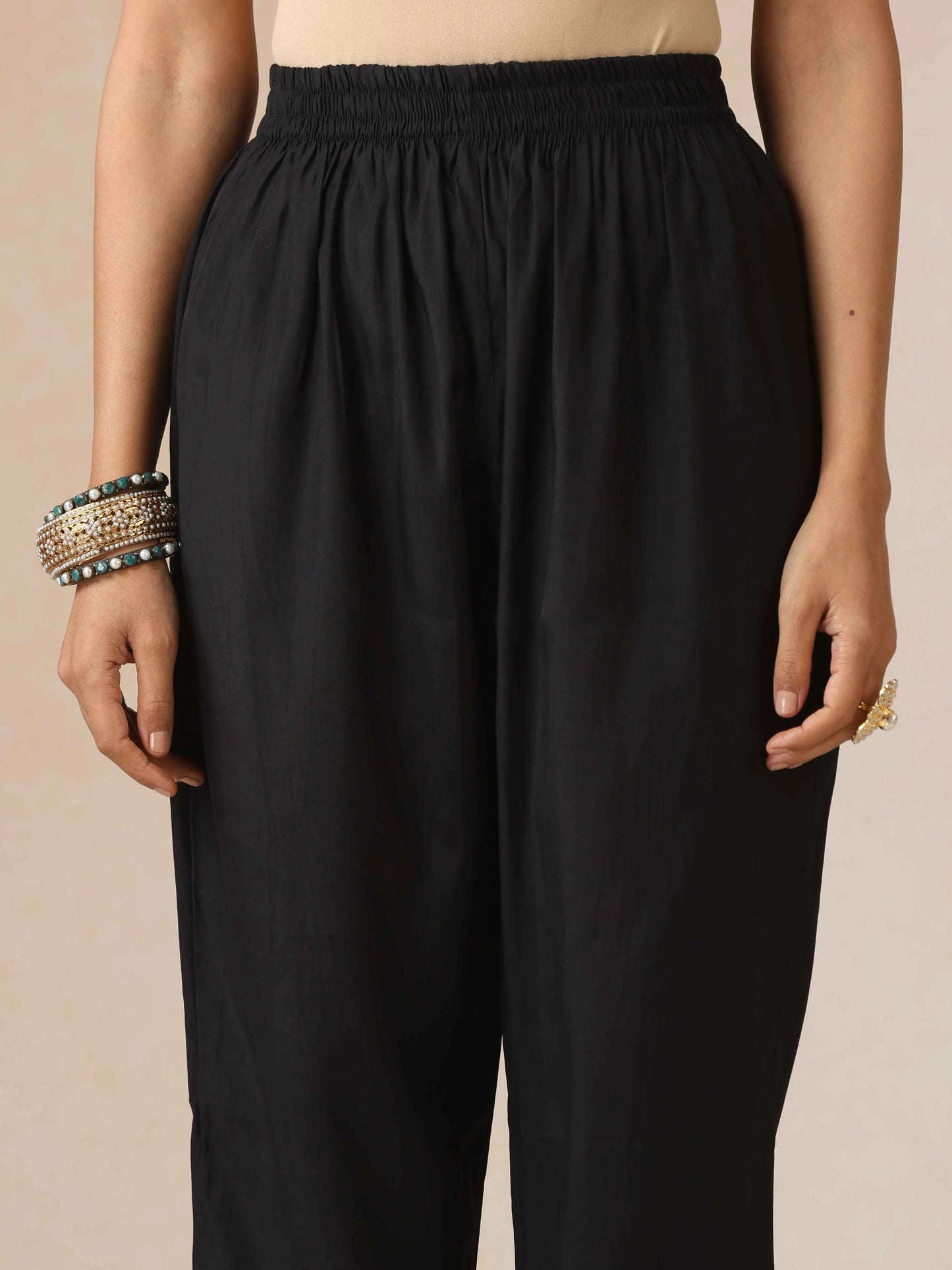 trueBrowns Black Embroidered Kurta Pant Dupatta Set